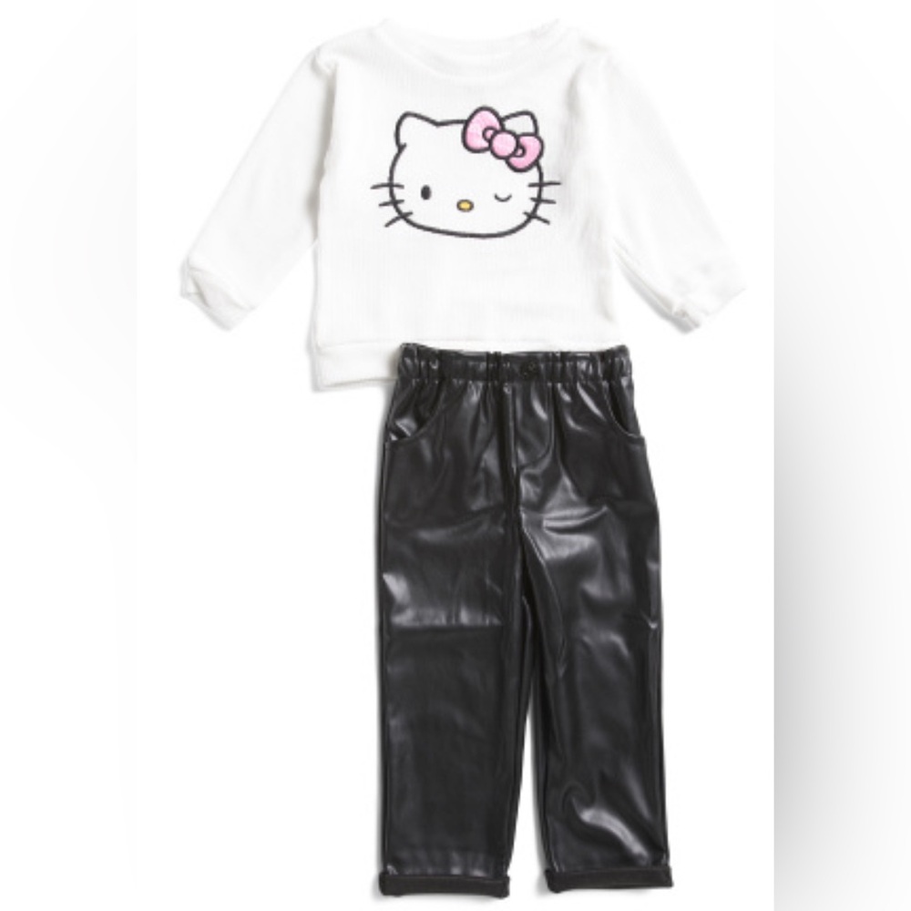 Hello Kitty Outfit NWT Faux leather and sweater pink black white cute 4T